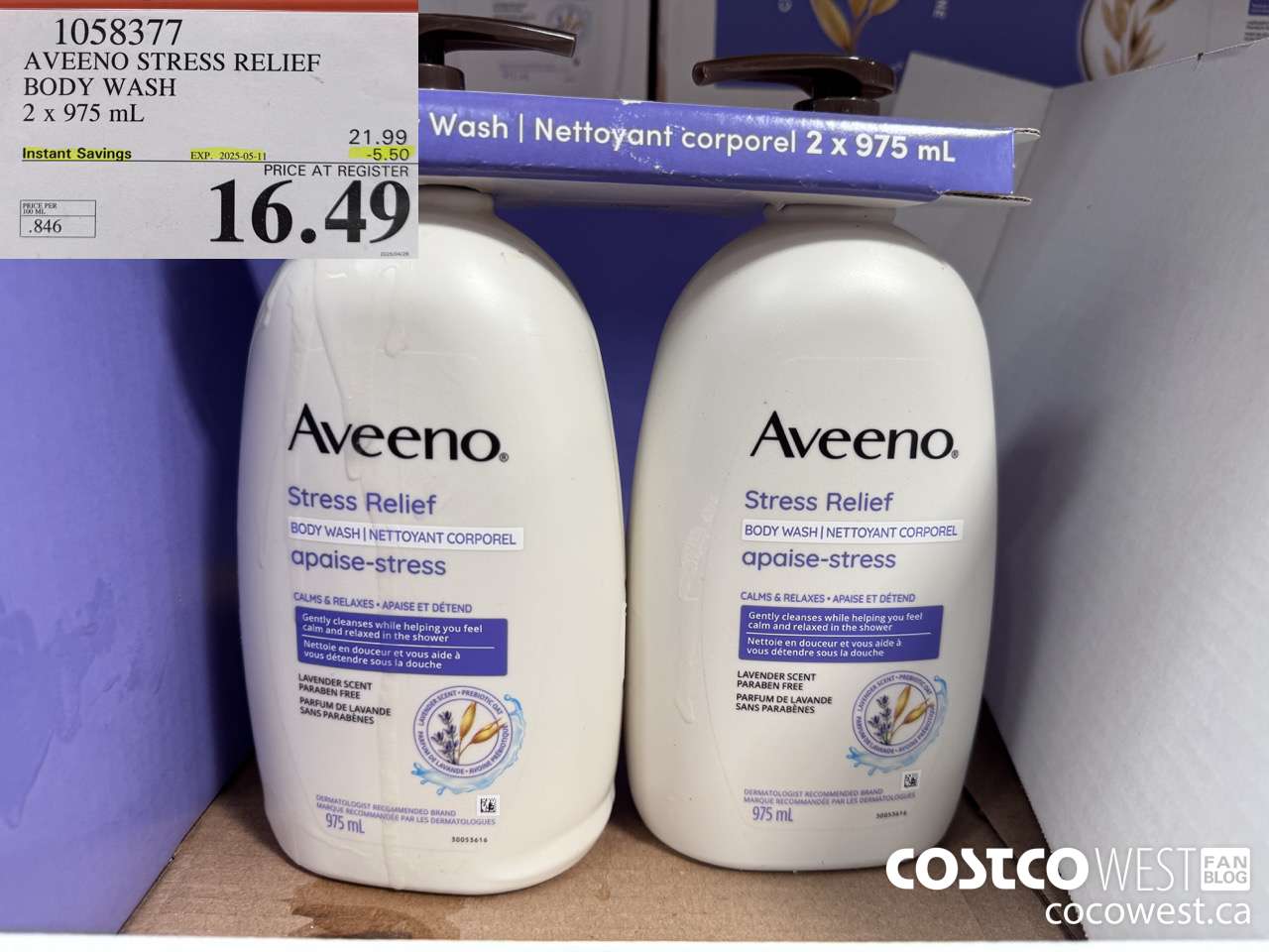 1058377 AVEENO STRESS RELIEF BODY WASH 2 X 975 ML ($5.50 INSTANT SAVINGS EXPIRES ON 2025-05-11) $16.49