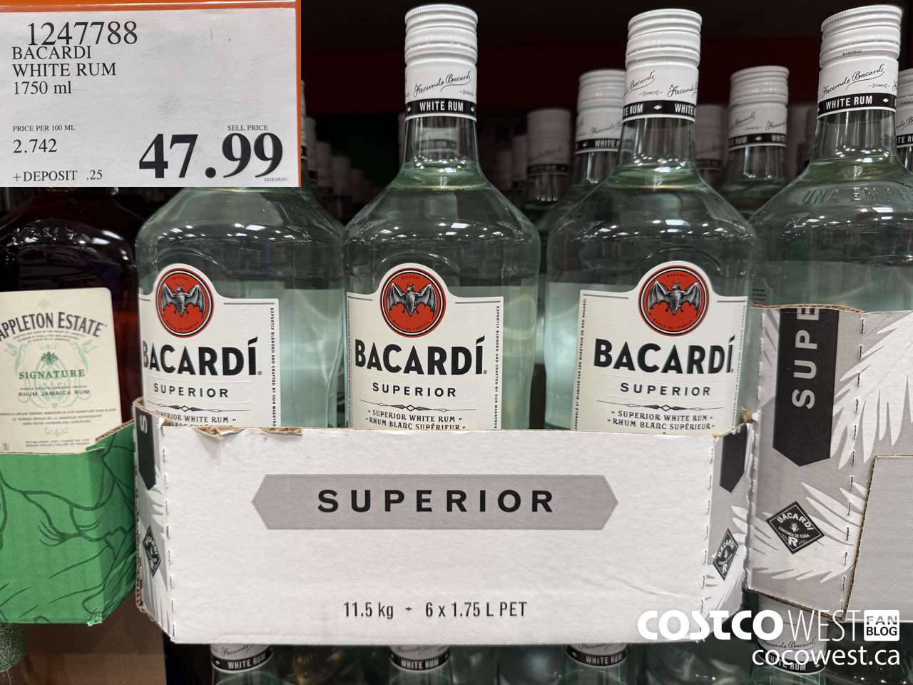1247788 BACARDI WHITE RUM 1750 ML $47.99