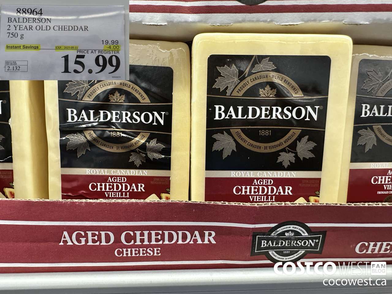 88964 BALDERSON 2 YEAR OLD CHEDDAR 750 g ($4.00 INSTANT SAVINGS EXPIRES ON 2025-05-11) $15.99