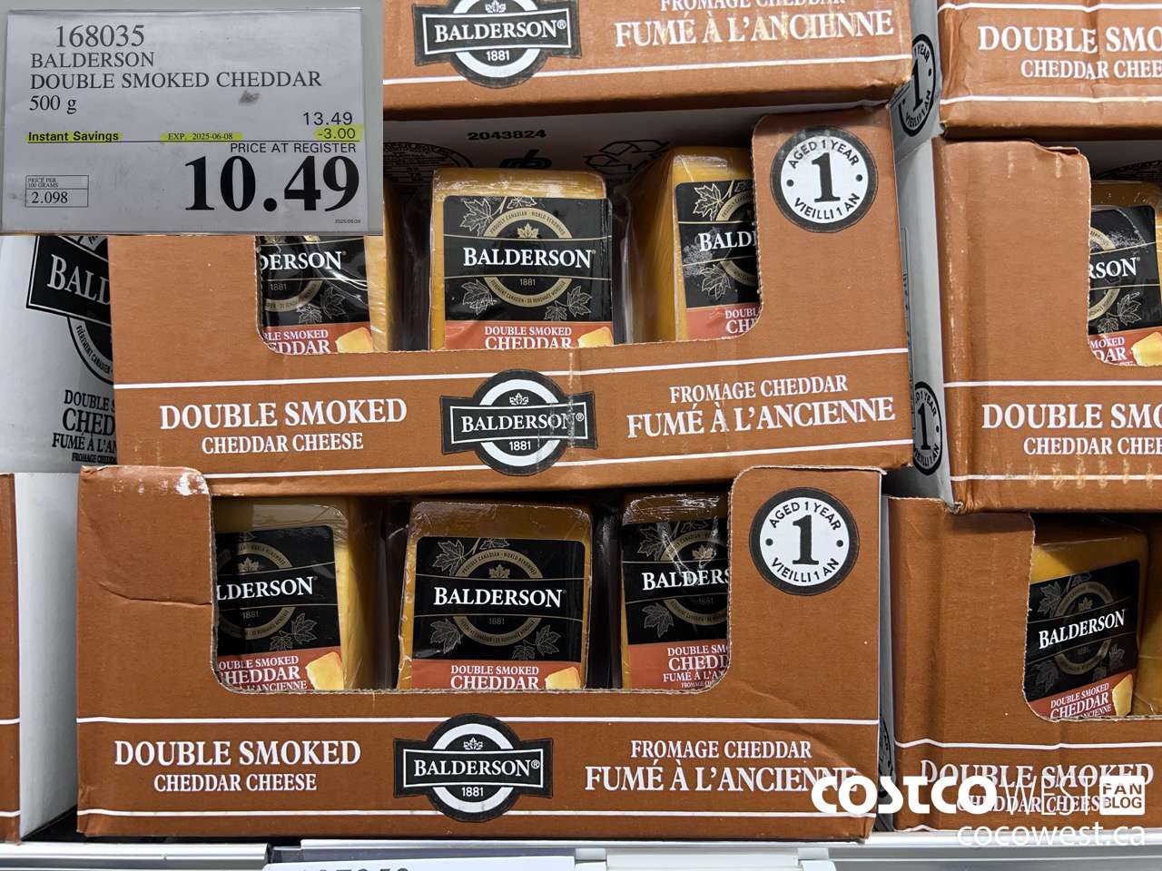 168035 BALDERSON DOUBLE SMOKED CHEDDAR 500 g ($3.00 INSTANT SAVINGS EXPIRES ON 2025-06-08) $10.49