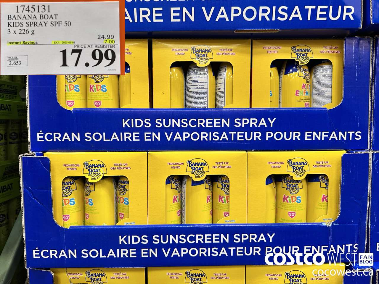 1745131 BANANA BOAT KIDS SPRAY SPF 50 3 X 226 G ($7.00 INSTANT SAVINGS EXPIRES ON 2025-06-08) $17.99