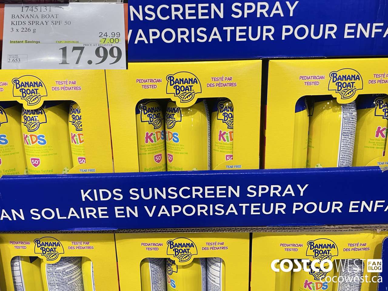 1745131 BANANA BOAT KIDS SPRAY SPF 50 3 X 226 G ($7.00 INSTANT SAVINGS EXPIRES ON 2025-06-08) $17.99