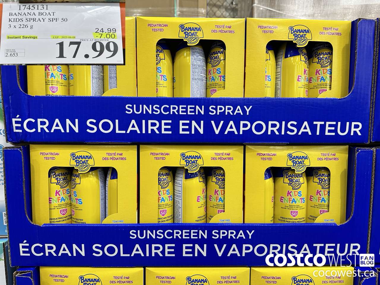 1745131 BANANA BOAT KIDS SPRAY SPF 50 3 X 226 G ($7.00 INSTANT SAVINGS EXPIRES ON 2025-06-08) $17.99