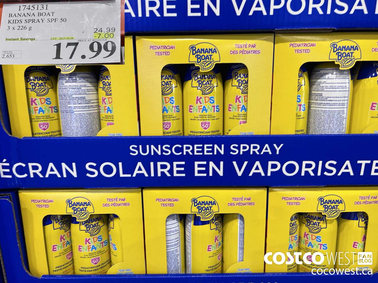 1745131 BANANA BOAT KIDS SPRAY SPF 50 3 X 226 G ($7.00 INSTANT SAVINGS EXPIRES ON 2025-06-08) $17.99