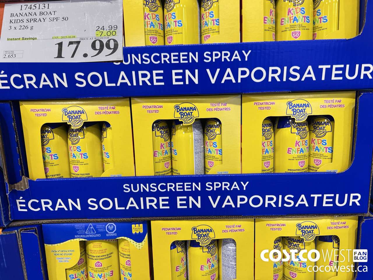 1745131 BANANA BOAT KIDS SPRAY SPF 50 3 X 226 G ($7.00 INSTANT SAVINGS EXPIRES ON 2025-06-08) $17.99