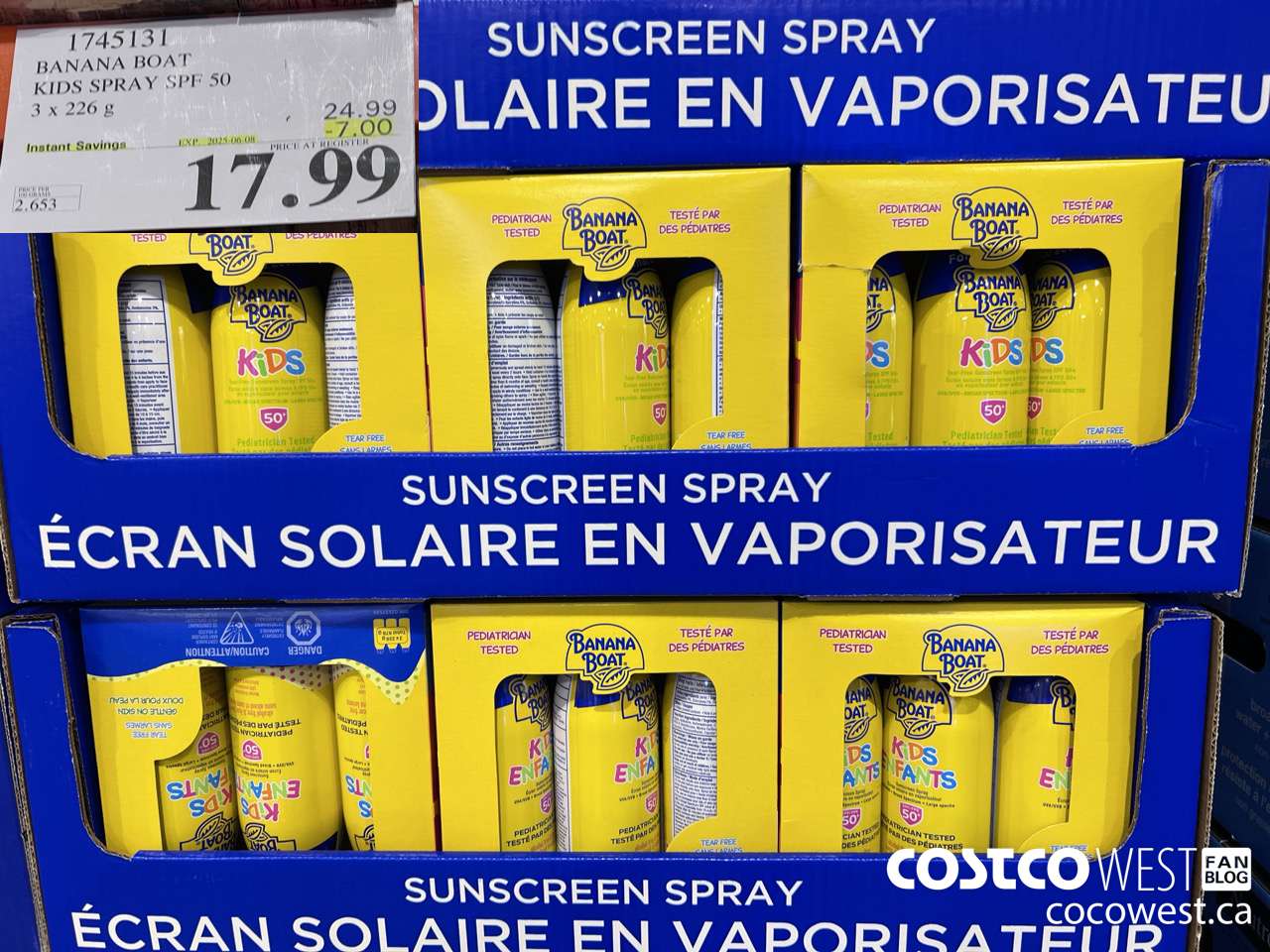 1745131 BANANA BOAT KIDS SPRAY SPF 50 3 X 226 G ($7.00 INSTANT SAVINGS EXPIRES ON 2025-06-08) $17.99