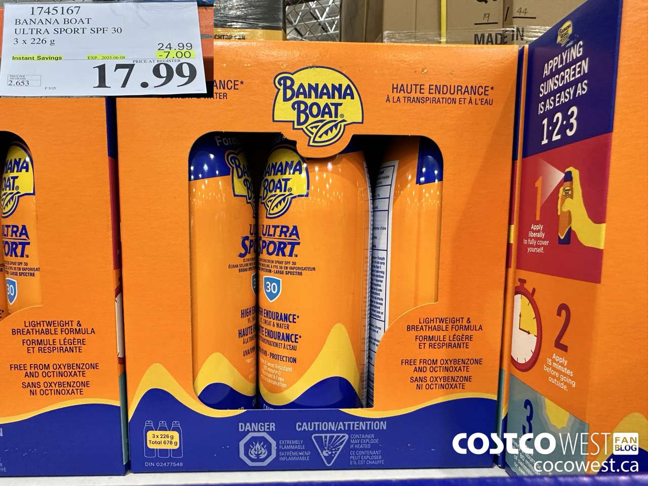 1745167 BANANA BOAT ULTRA SPORT SPF 30 3 X 226 G ($7.00 INSTANT SAVINGS EXPIRES ON 2025-06-08) $17.99