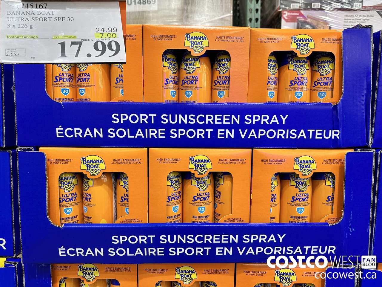 1745167 BANANA BOAT ULTRA SPORT SPF 30 3 X 226 G ($7.00 INSTANT SAVINGS EXPIRES ON 2025-06-08) $17.99