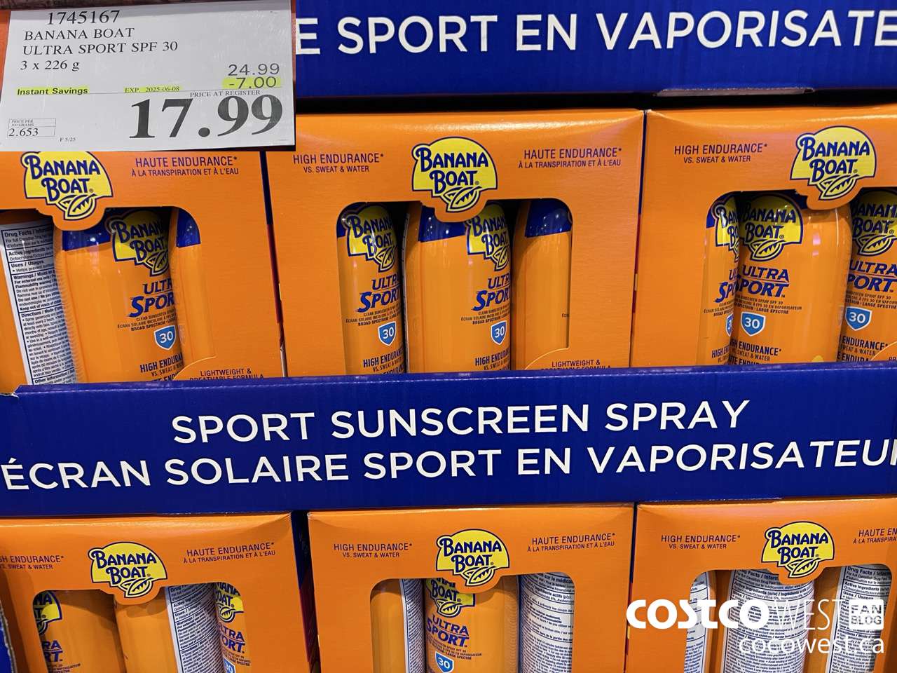 1745167 BANANA BOAT ULTRA SPORT SPF 30 3 X 226 G ($7.00 INSTANT SAVINGS EXPIRES ON 2025-06-08) $17.99