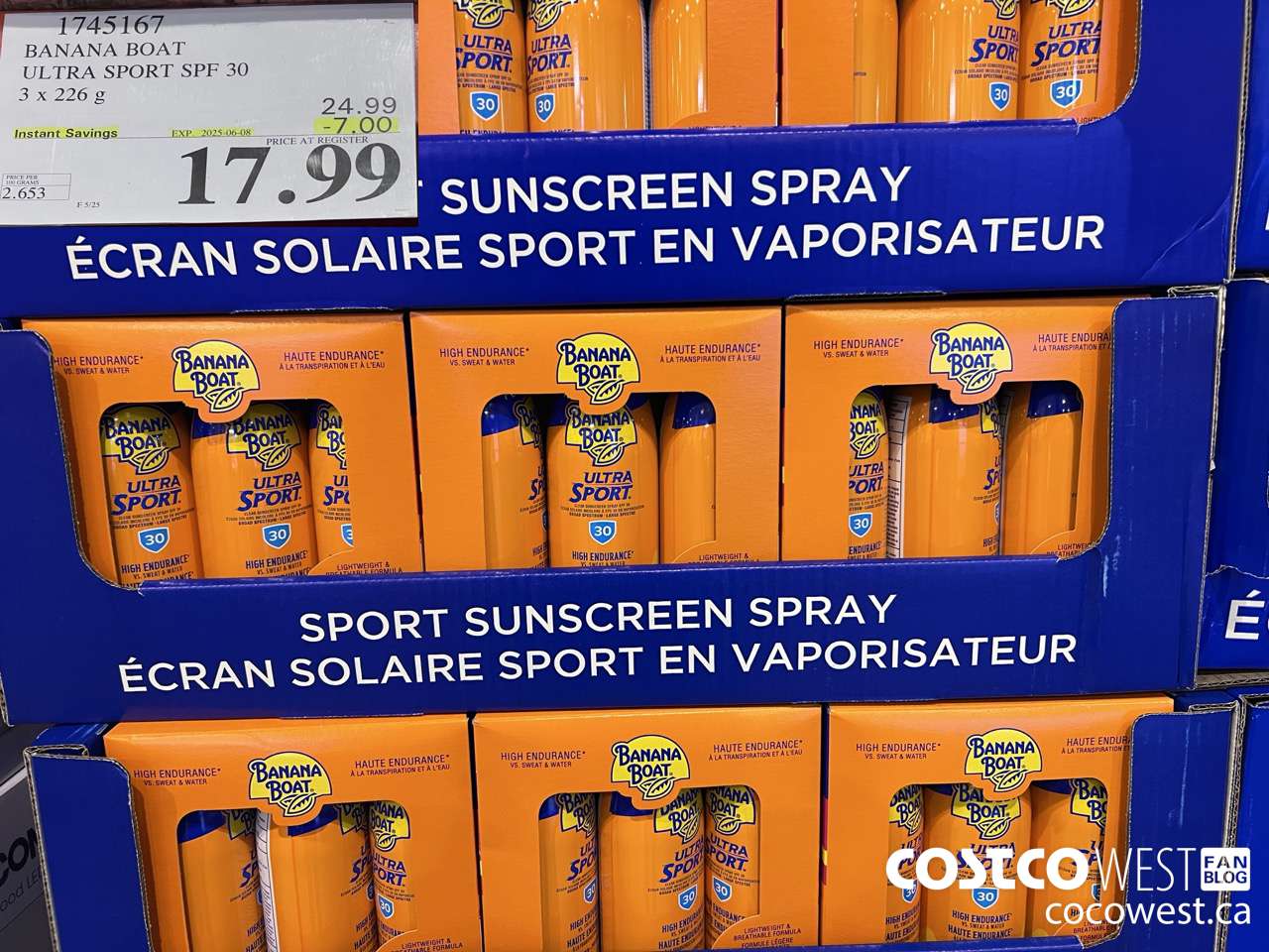 1745167 BANANA BOAT ULTRA SPORT SPF 30 3 X 226 G ($7.00 INSTANT SAVINGS EXPIRES ON 2025-06-08) $17.99