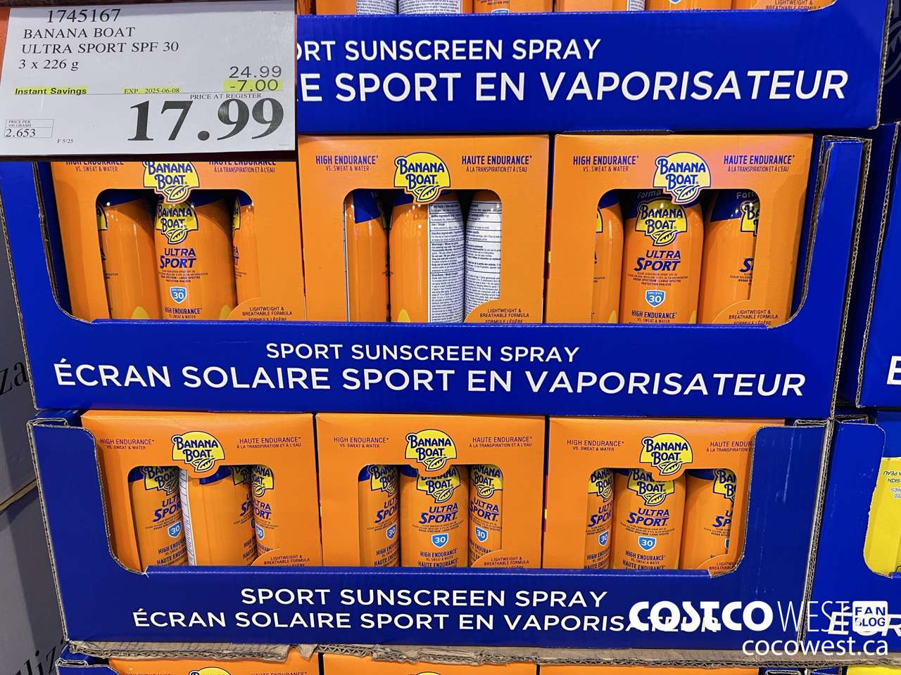 1745167 BANANA BOAT ULTRA SPORT SPF 30 3 X 226 G ($7.00 INSTANT SAVINGS EXPIRES ON 2025-06-08) $17.99