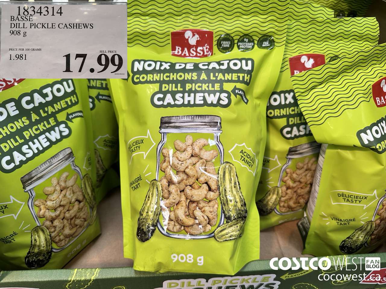 1834314 BASSE DILL PICKLE CASHEWS 908G $17.99