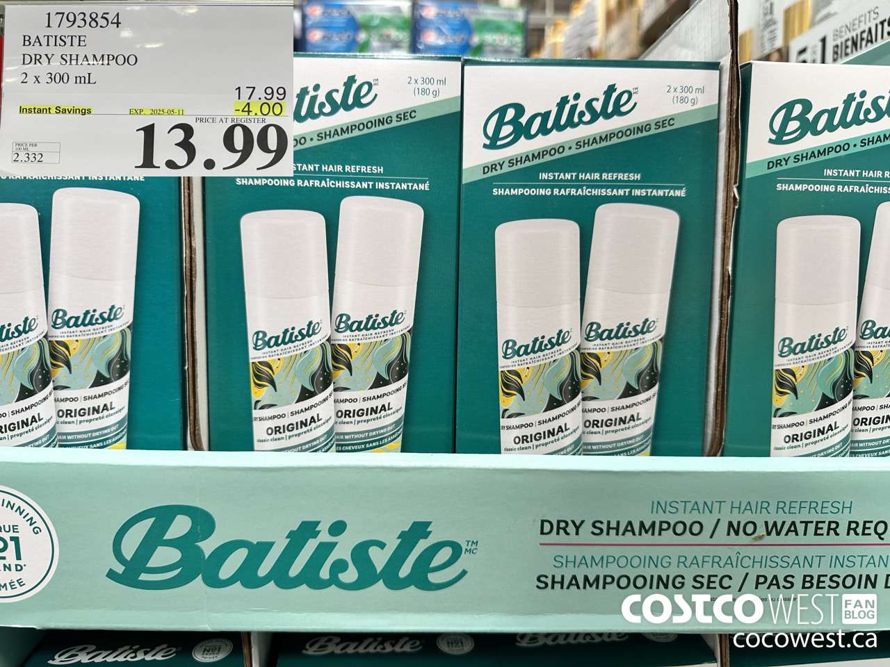 1793854 BATISTE DRY SHAMPOO 2 X 300ML ($4.00 INSTANT SAVINGS EXPIRES ON 2025-05-11) $13.99