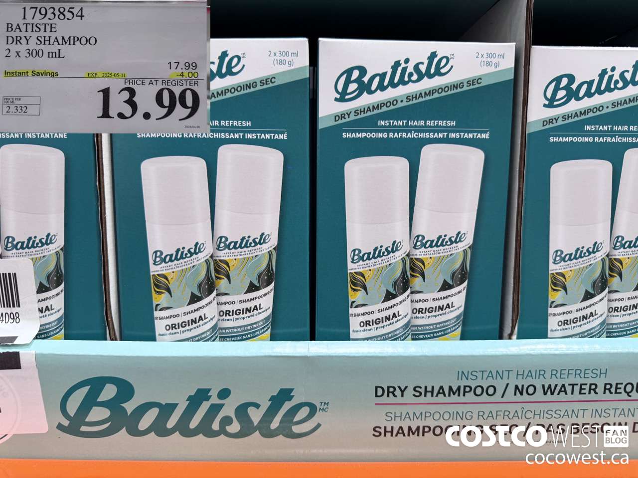 1793854 BATISTE DRY SHAMPOO 2 X 300ML ($4.00 INSTANT SAVINGS EXPIRES ON 2025-05-11) $13.99