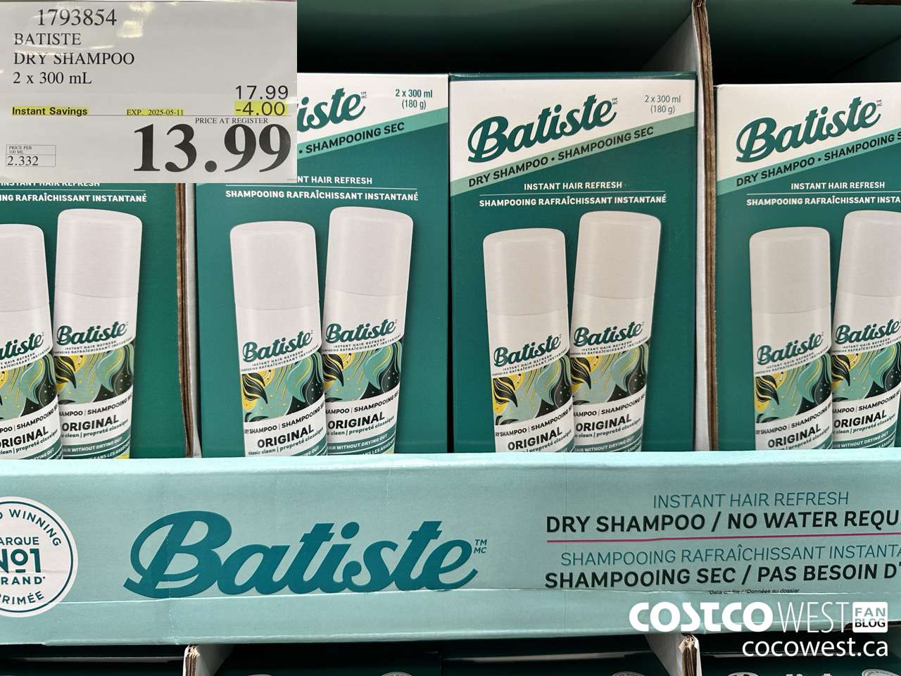 1793854 BATISTE DRY SHAMPOO 2 X 300ML ($4.00 INSTANT SAVINGS EXPIRES ON 2025-05-11) $13.99
