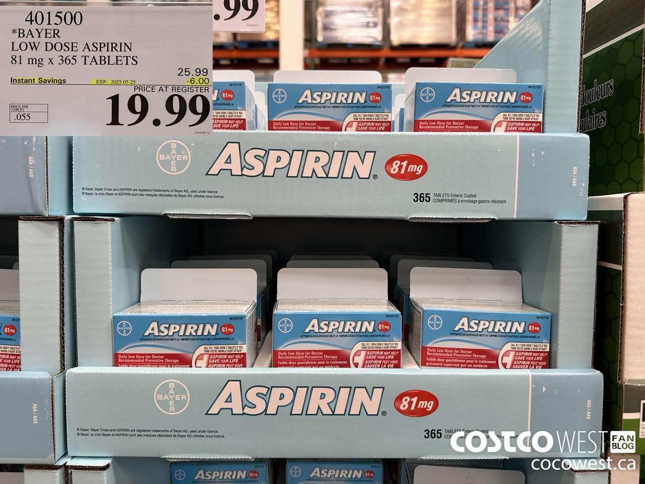 401500 BAYER COATED LOW DOSE ASA 365 81MG TABLETS ($6.00 INSTANT SAVINGS EXPIRES ON 2025-05-25) $19.99