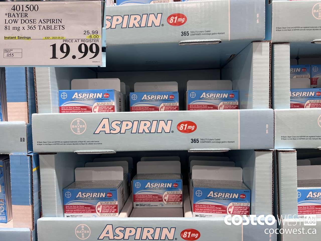 401500 BAYER COATED LOW DOSE ASA 365 81MG TABLETS ($6.00 INSTANT SAVINGS EXPIRES ON 2025-05-25) $19.99