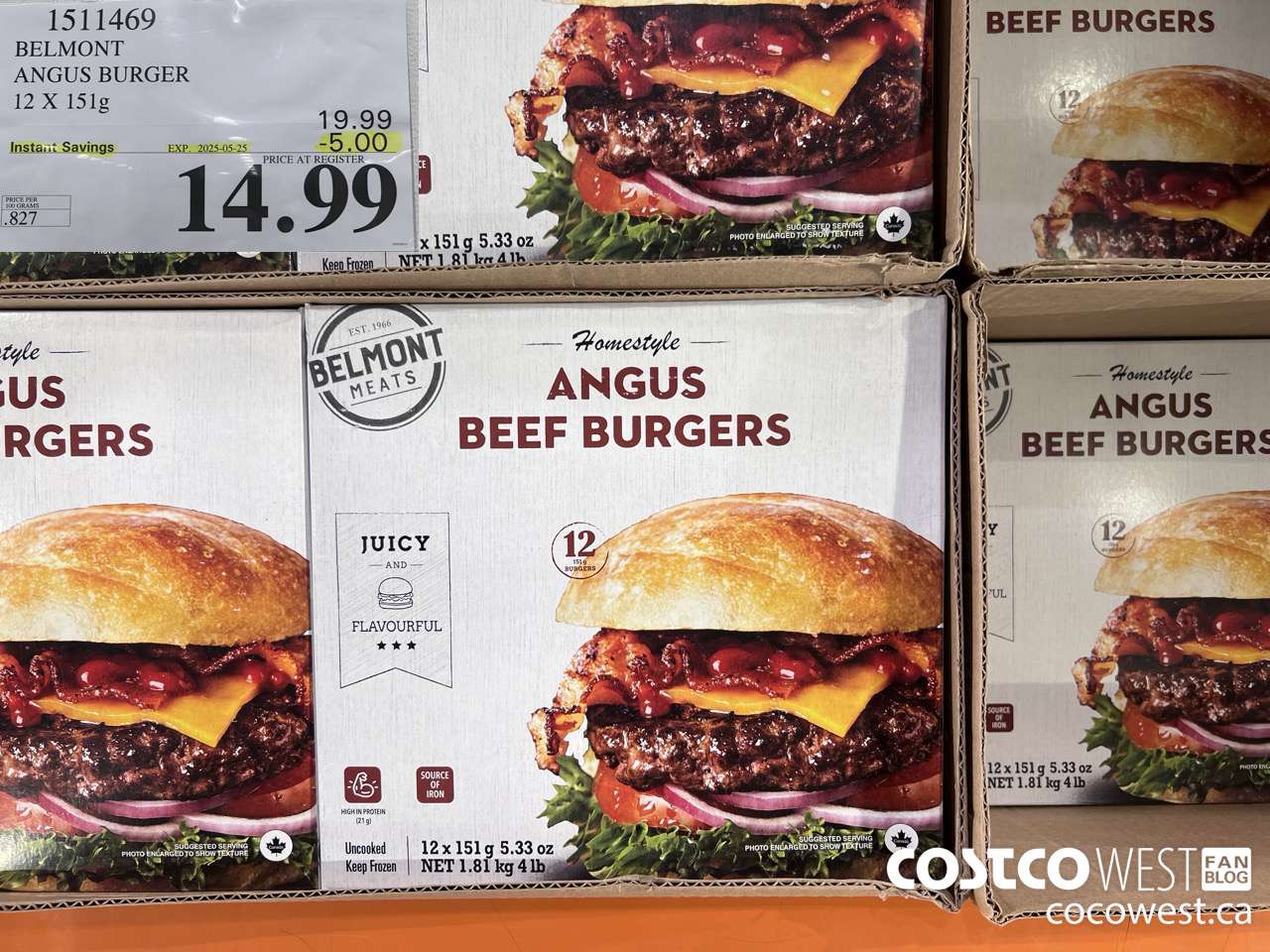 1511469 BELMONT ANGUS BURGER 12 X 151 g ($5.00 INSTANT SAVINGS EXPIRES ON 2025-05-25) $14.99