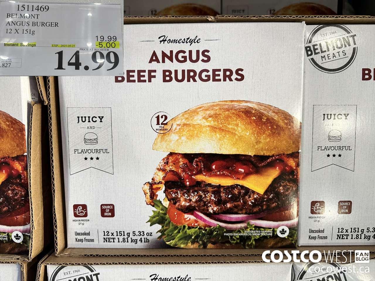 1511469 BELMONT ANGUS BURGER 12 X 151 g ($5.00 INSTANT SAVINGS EXPIRES ON 2025-05-25) $14.99