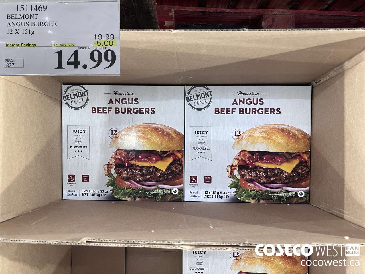 1511469 BELMONT ANGUS BURGER 12 X 151 g ($5.00 INSTANT SAVINGS EXPIRES ON 2025-05-25) $14.99
