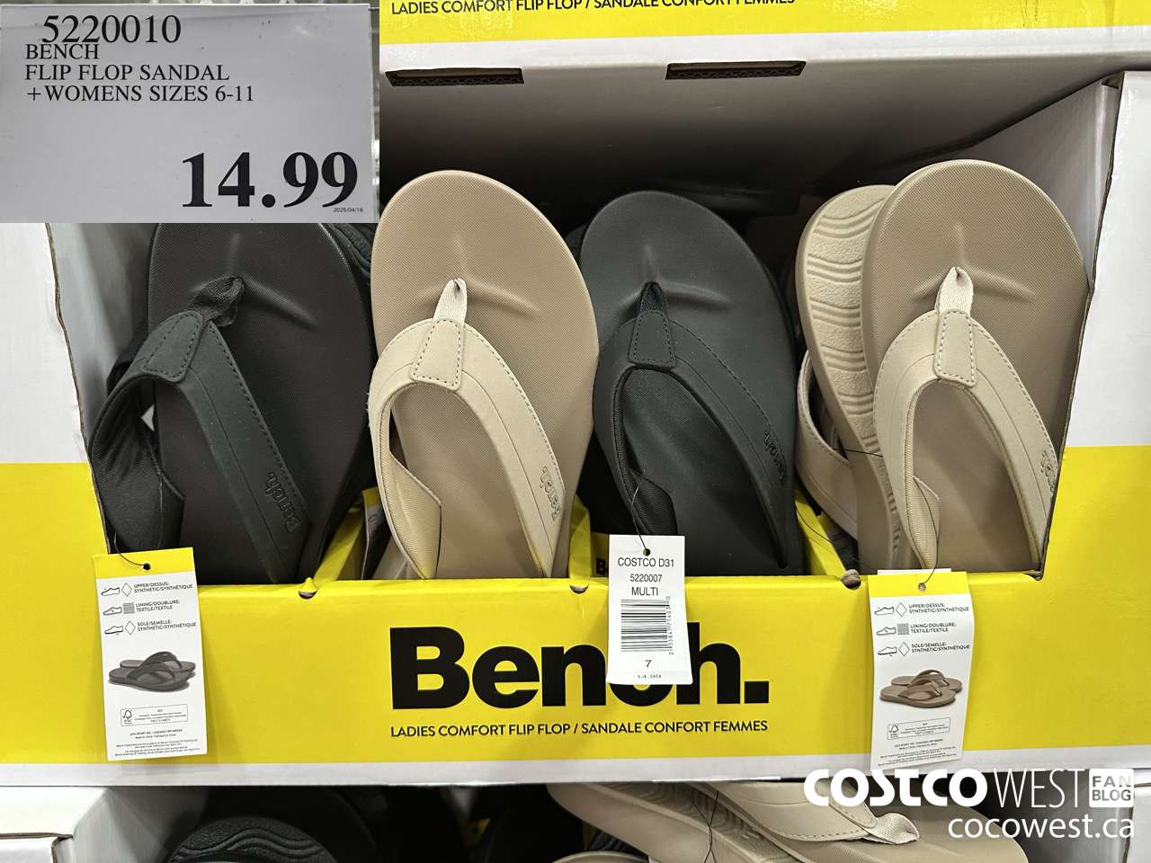 5220010 BENCH FLIP FLOP SANDAL WOMENS SIZES 6-11 $14.99