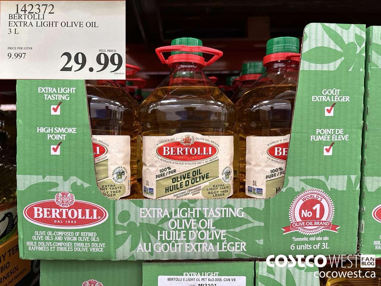 142372 BERTOLLI EXTRA LIGHT OLIVE OIL 3L $29.99