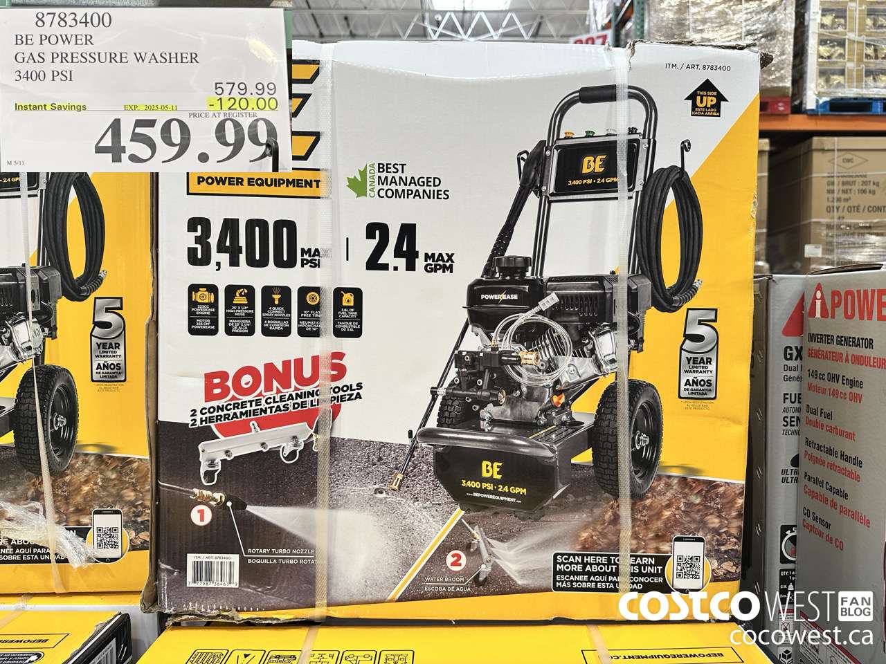 8783400 BE POWER PRESSURE WASHER 3400 PSI ($120.00 INSTANT SAVINGS EXPIRES ON 2025-05-11) $459.99