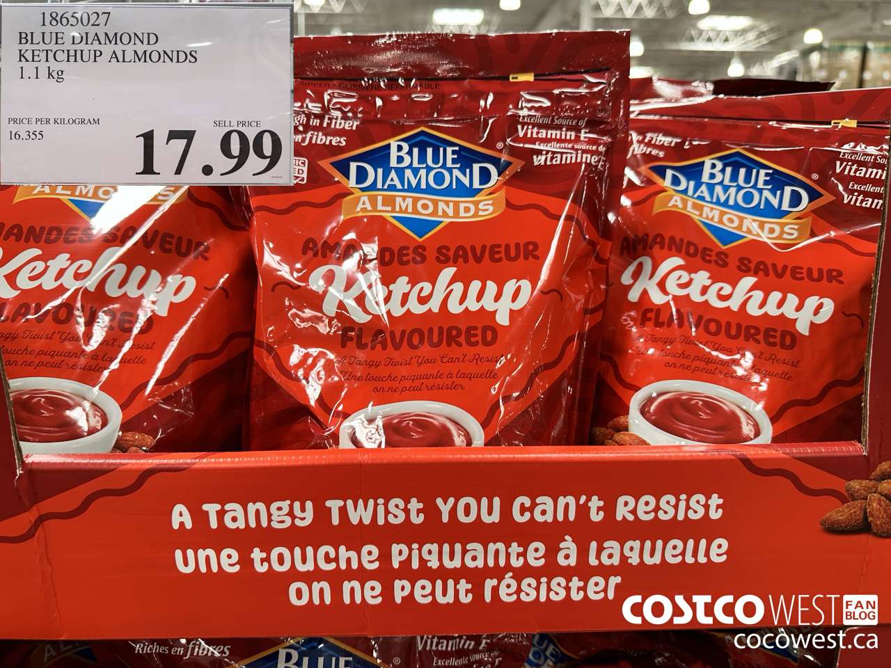 1865027 BLUE DIAMOND KETCHUP ALMONDS 1.1KG $17.99