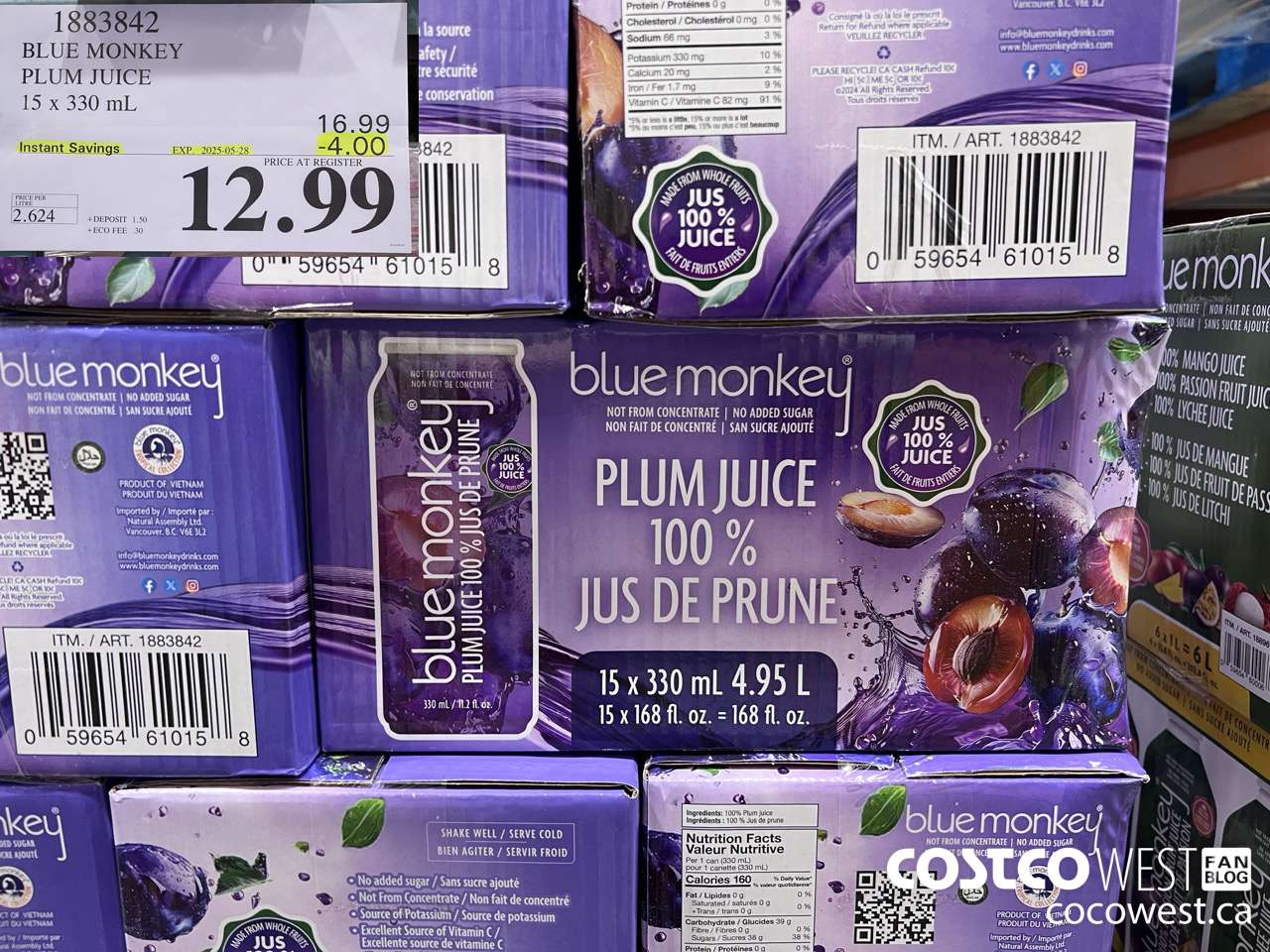 1883842 BLUE MONKEY PLUM JUICE 15 X 330ML ($4.00 INSTANT SAVINGS EXPIRES ON 2025-05-28) $12.99