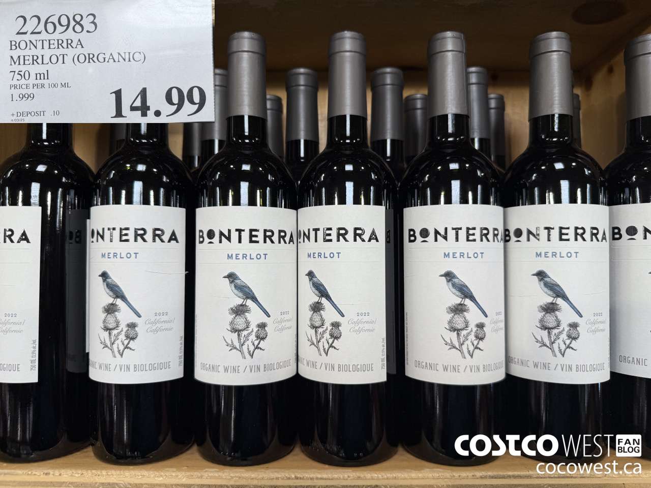 226983 BONTERRA MERLOT (ORGANIC) 750 ML $14.99