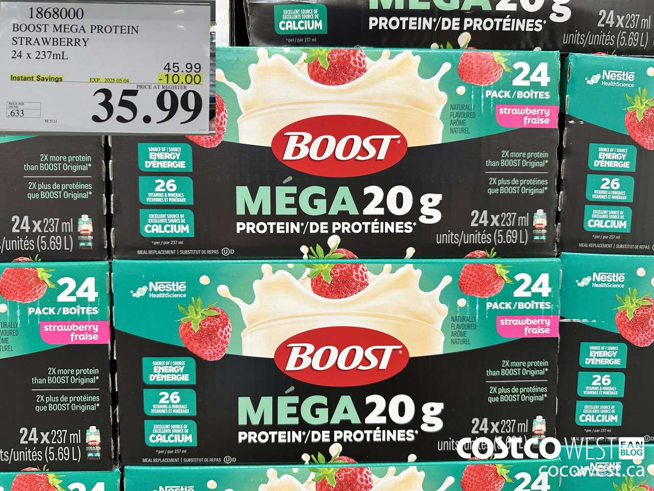 1868000 BOOST MEGA PROTEIN STRAWBERRY 24 X 237ML ($10.00 INSTANT SAVINGS EXPIRES ON 2025-05-04) $35.99