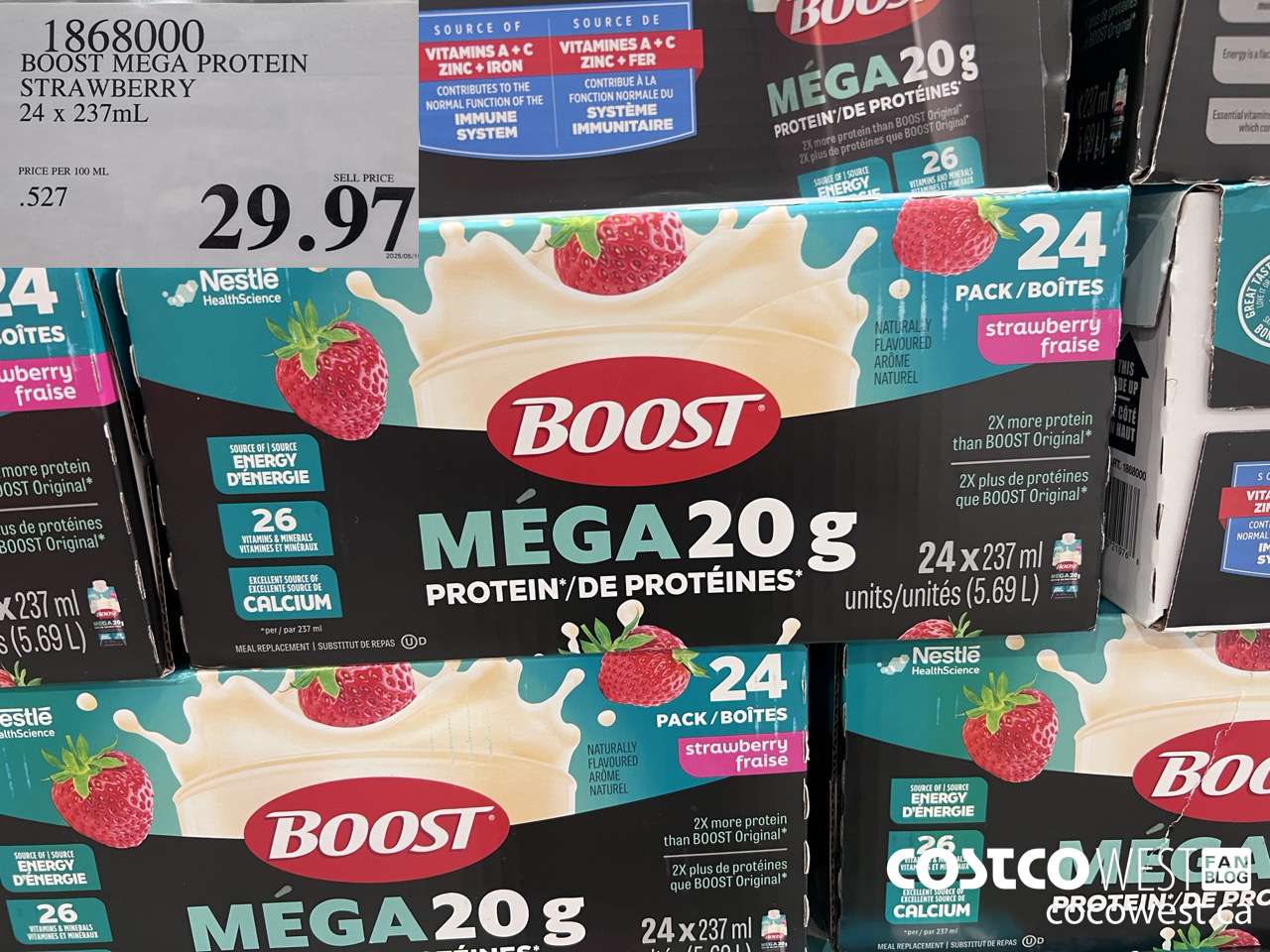 1868000 BOOST MEGA PROTEIN STRAWBERRY 24 X 237ML $29.97