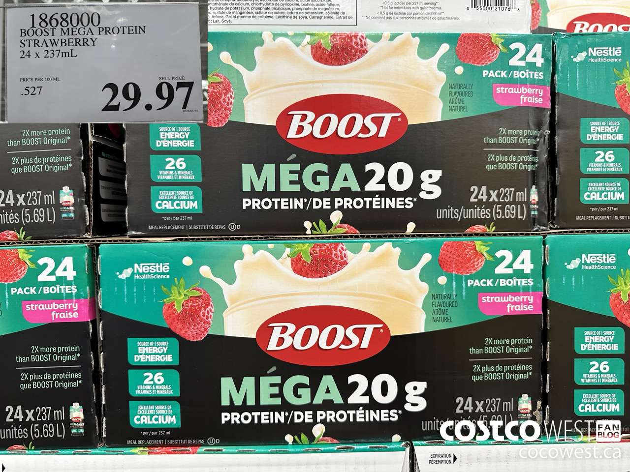 1868000 BOOST MEGA PROTEIN STRAWBERRY 24 X 237ML $29.97