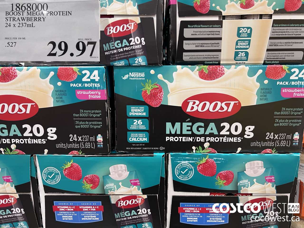 1868000 BOOST MEGA PROTEIN STRAWBERRY 24 X 237ML $29.97