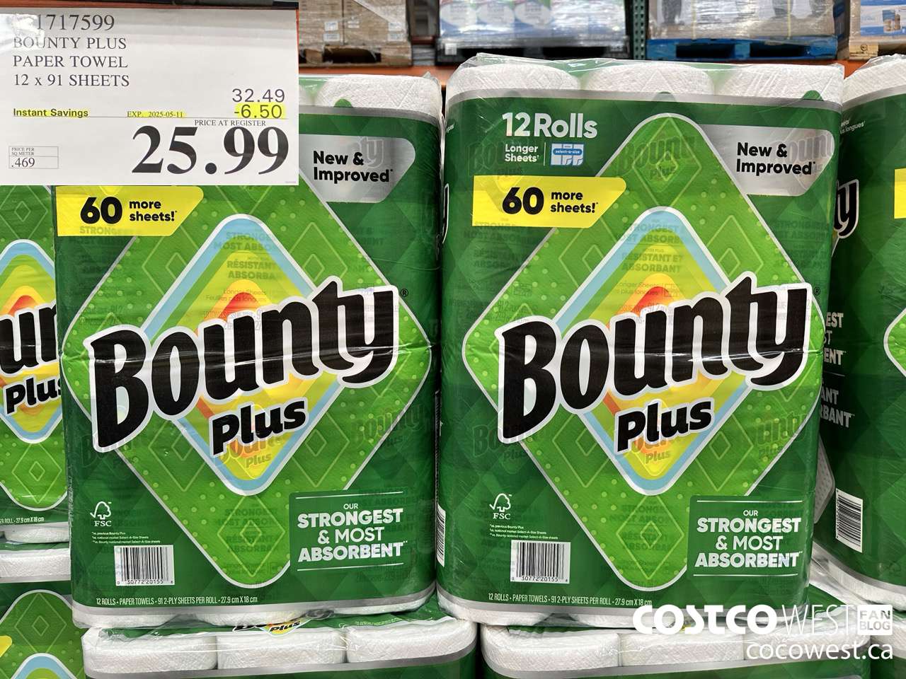 1717599 BOUNTY PLUS PAPER TOWEL 12 X 91 SHEETS ($6.50 INSTANT SAVINGS EXPIRES ON 2025-05-11) $25.99
