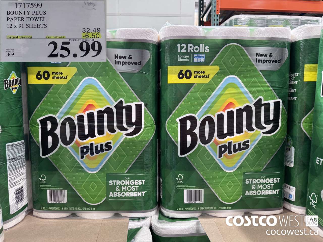 1717599 BOUNTY PLUS PAPER TOWEL 12 X 91 SHEETS ($6.50 INSTANT SAVINGS EXPIRES ON 2025-05-11) $25.99
