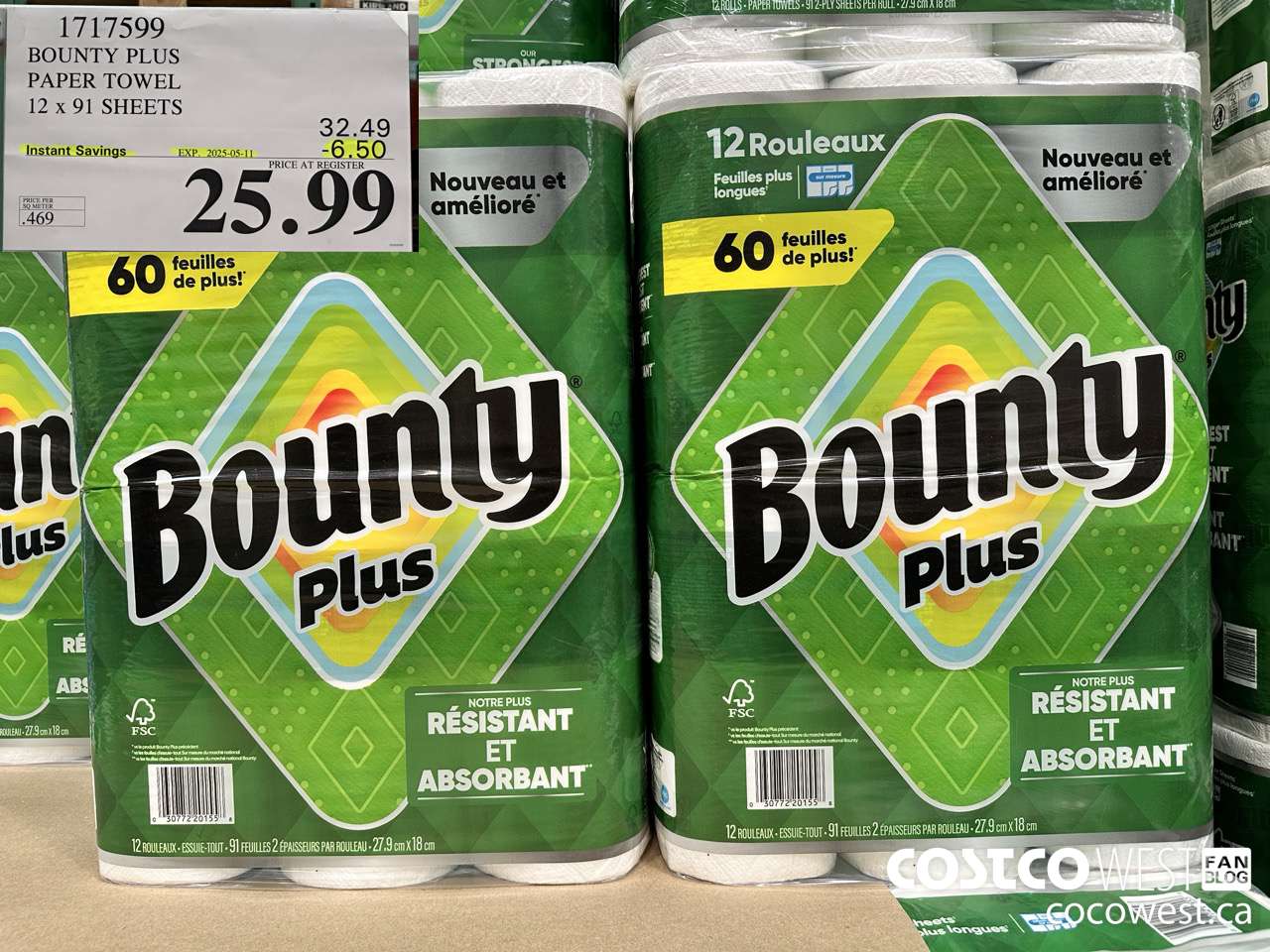 1717599 BOUNTY PLUS PAPER TOWEL 12 X 91 SHEETS ($6.50 INSTANT SAVINGS EXPIRES ON 2025-05-11) $25.99