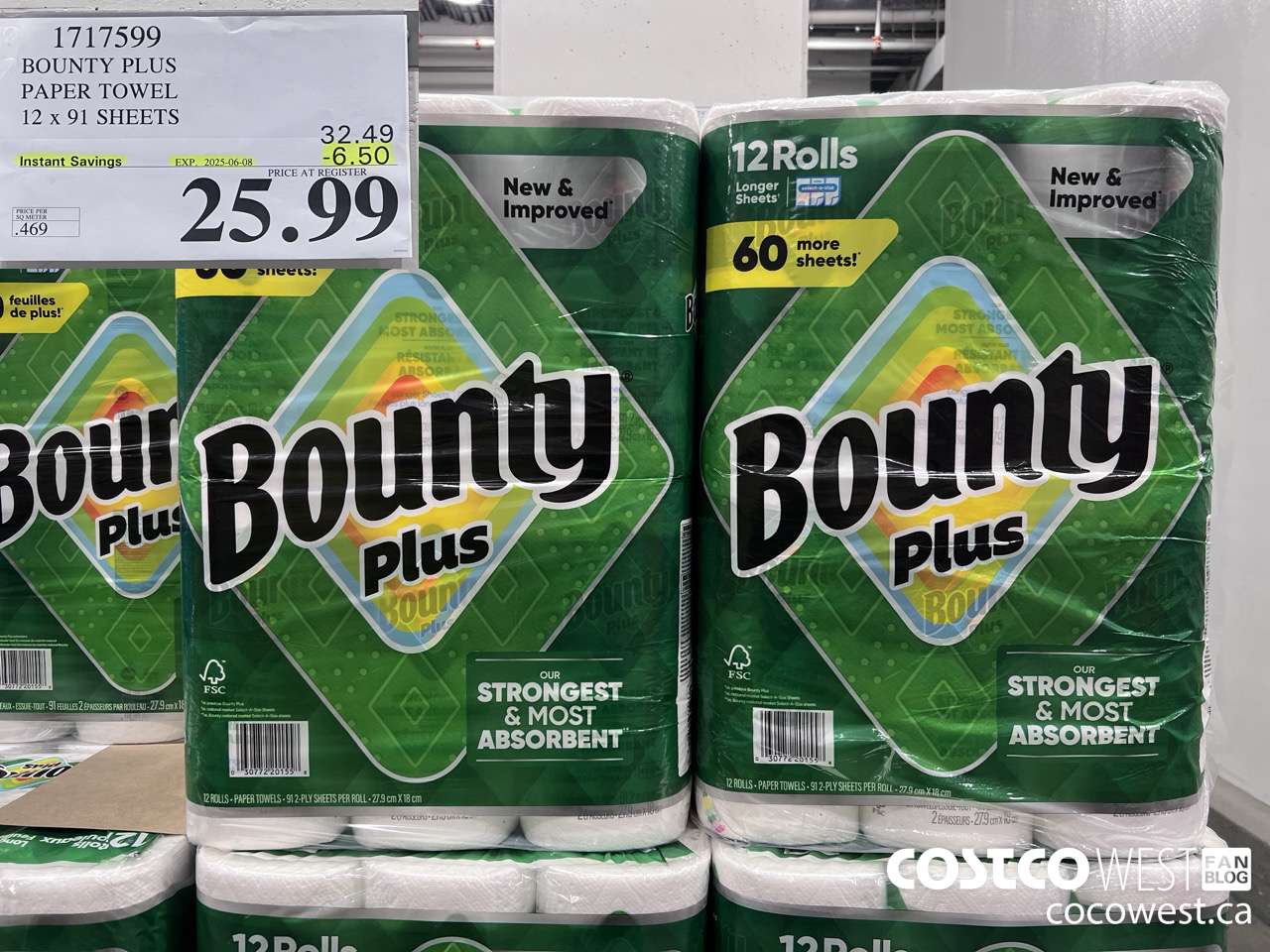 1717599 BOUNTY PLUS PAPER TOWEL 12 X 91 SHEETS ($6.50 INSTANT SAVINGS EXPIRES ON 2025-06-08) $25.99