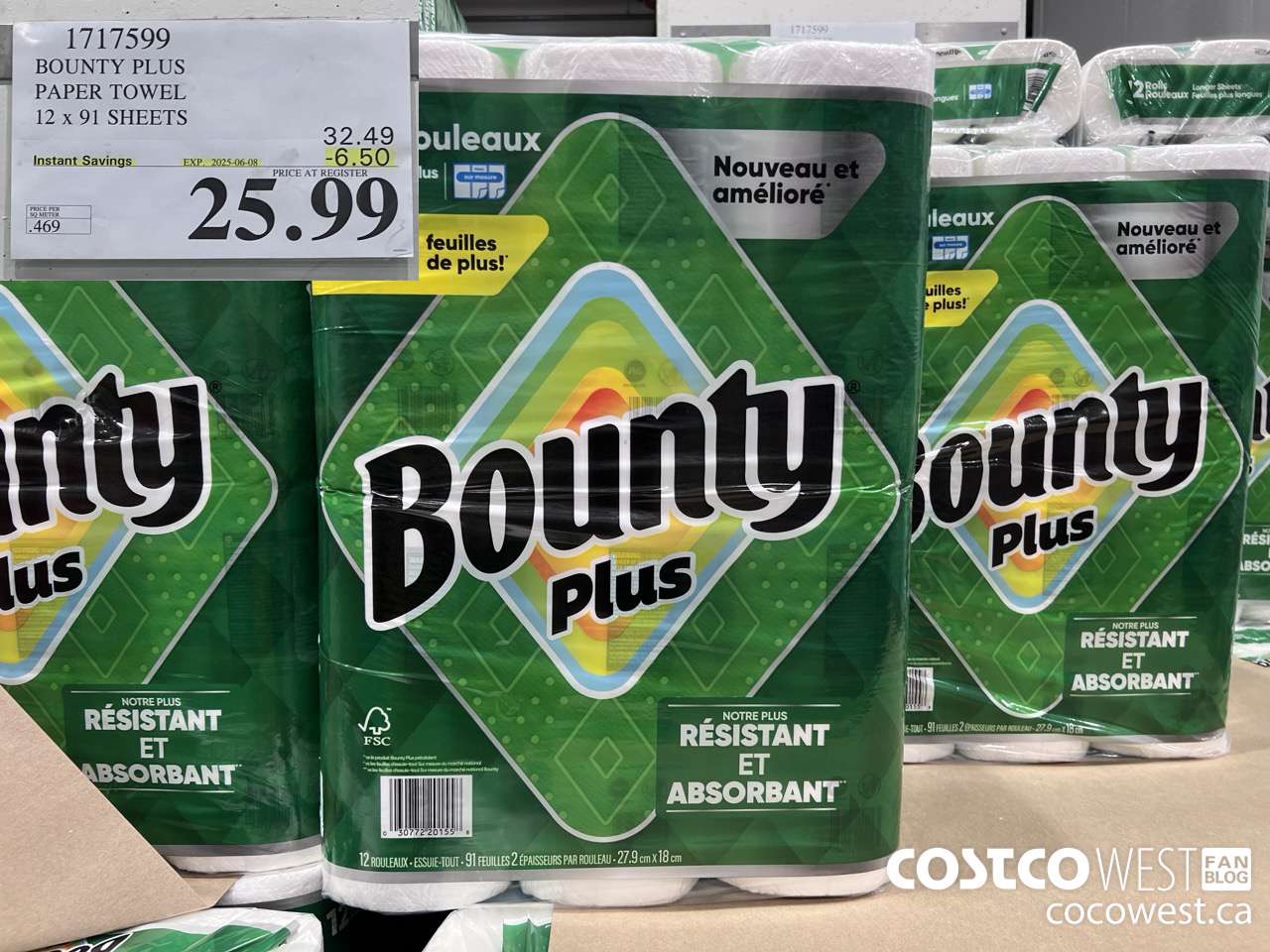 1717599 BOUNTY PLUS PAPER TOWEL 12 X 91 SHEETS ($6.50 INSTANT SAVINGS EXPIRES ON 2025-06-08) $25.99