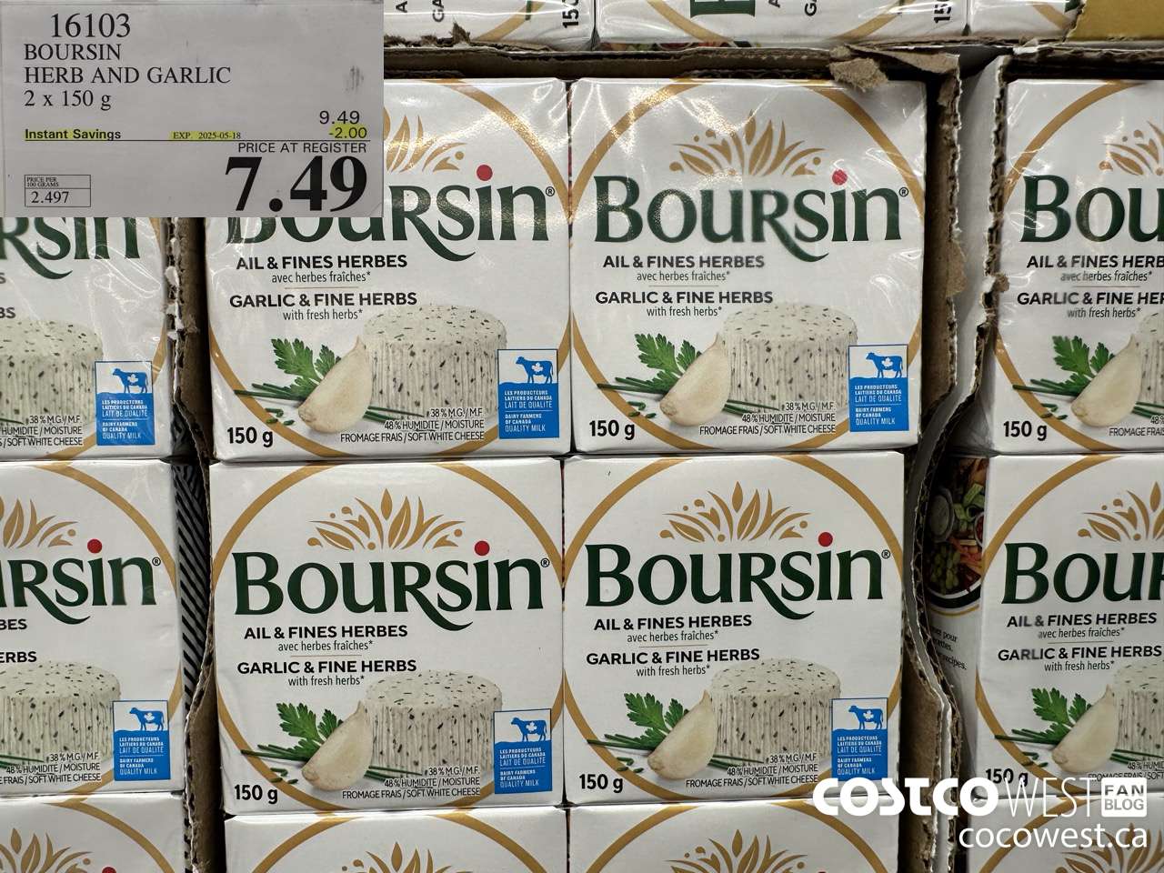 16103 BOURSIN HERB AND GARLIC 2 x 150 g ($2.00 INSTANT SAVINGS EXPIRES ON 2025-05-18) $7.49
