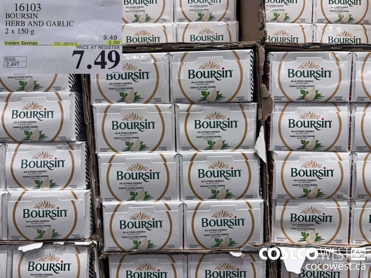 16103 BOURSIN HERB AND GARLIC 2 x 150 g ($2.00 INSTANT SAVINGS EXPIRES ON 2025-05-21) $7.49