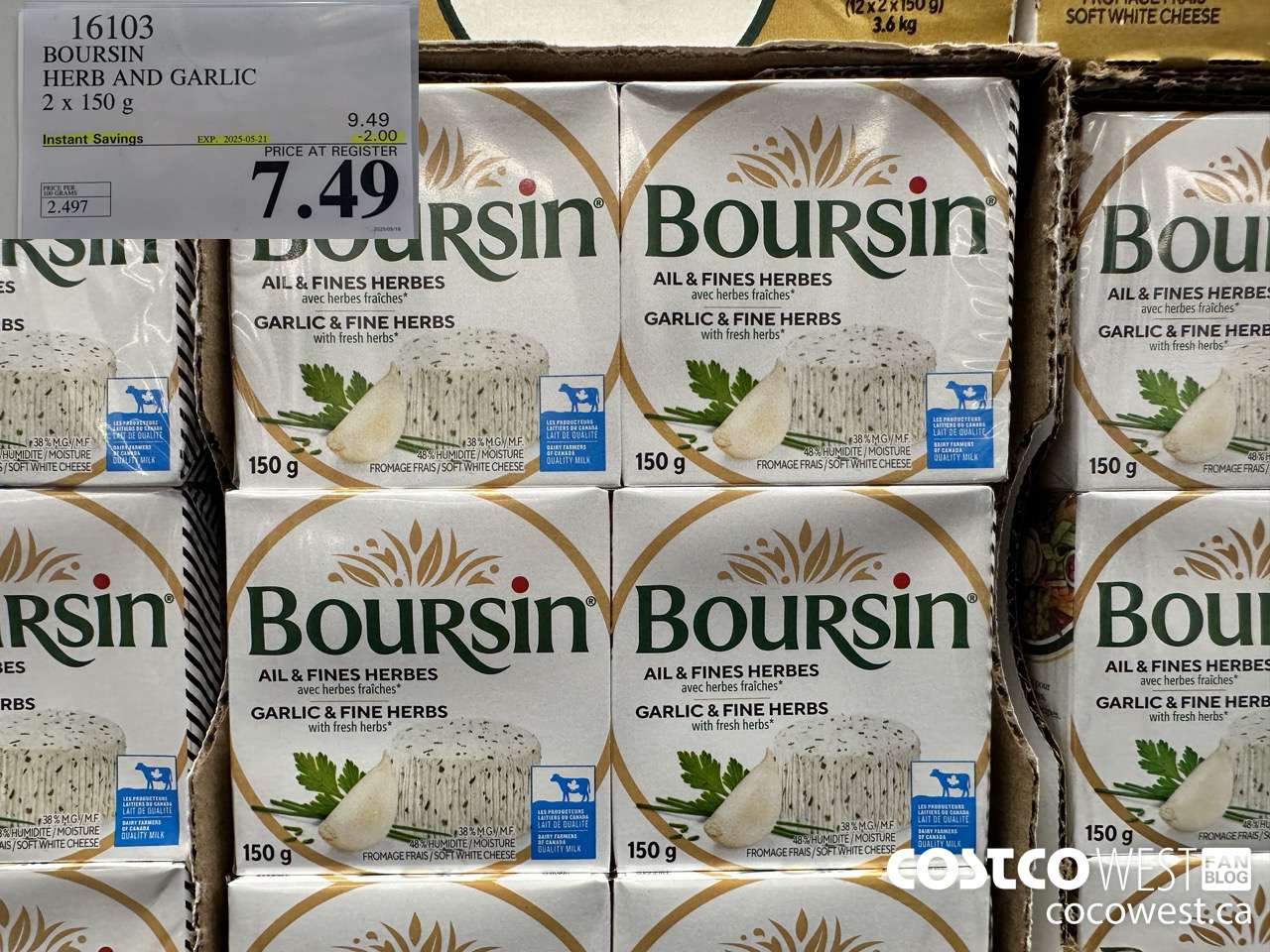 16103 BOURSIN HERB AND GARLIC 2 x 150 g ($2.00 INSTANT SAVINGS EXPIRES ON 2025-05-21) $7.49