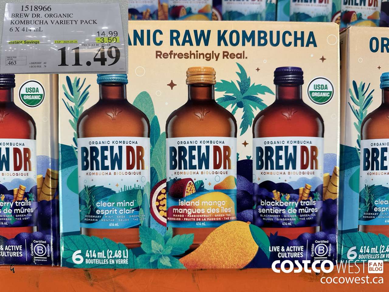 1518966 BREW DR. ORGANIC KOMBUCHA VARIETY PACK 6 X 414 mL ($3.50 INSTANT SAVINGS EXPIRES ON 2025-05-25) $11.49