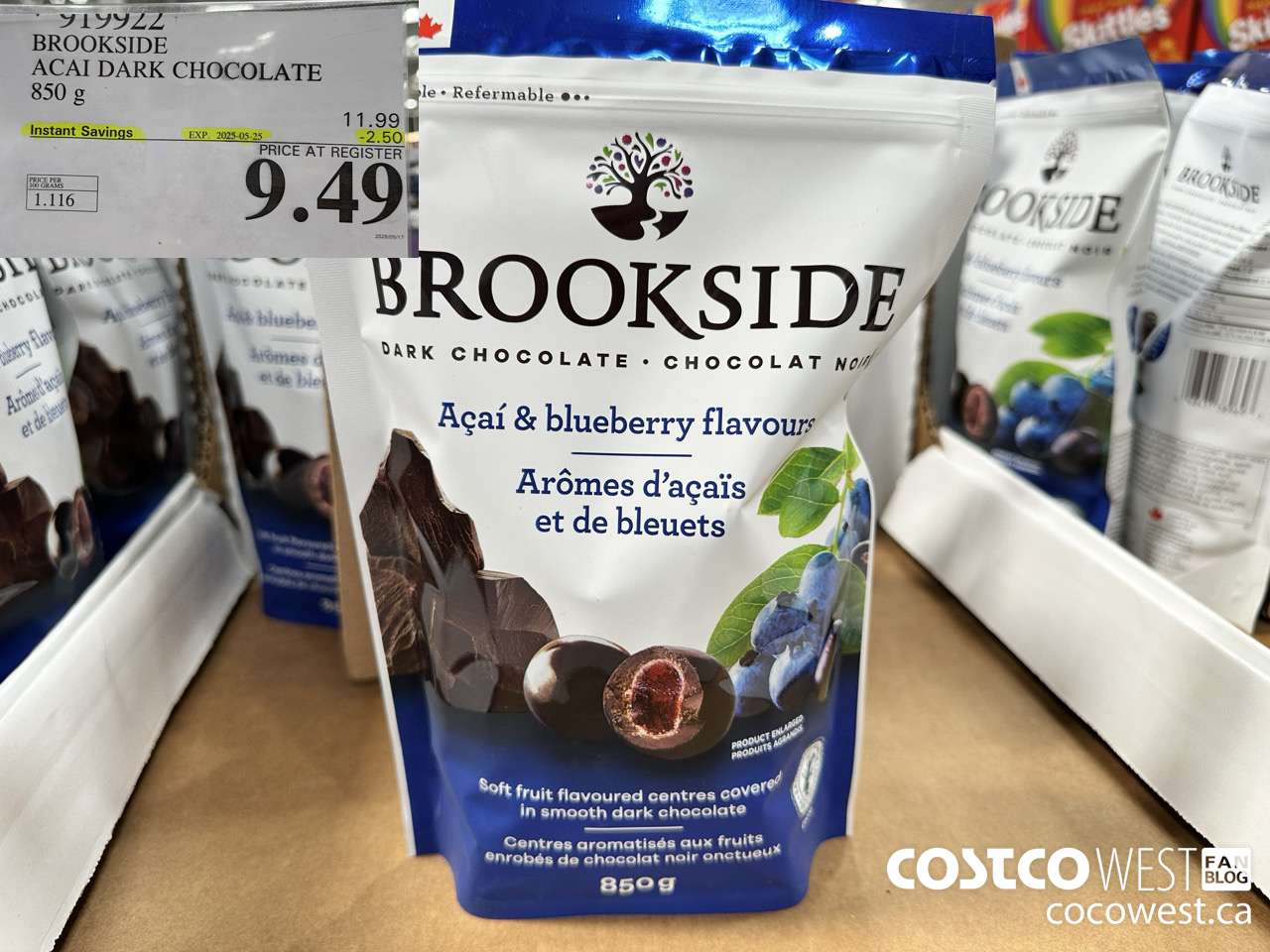 919922 BROOKSIDE ACAI DARK CHOCOLATE 850 g ($2.50 INSTANT SAVINGS EXPIRES ON 2025-05-25) $9.49