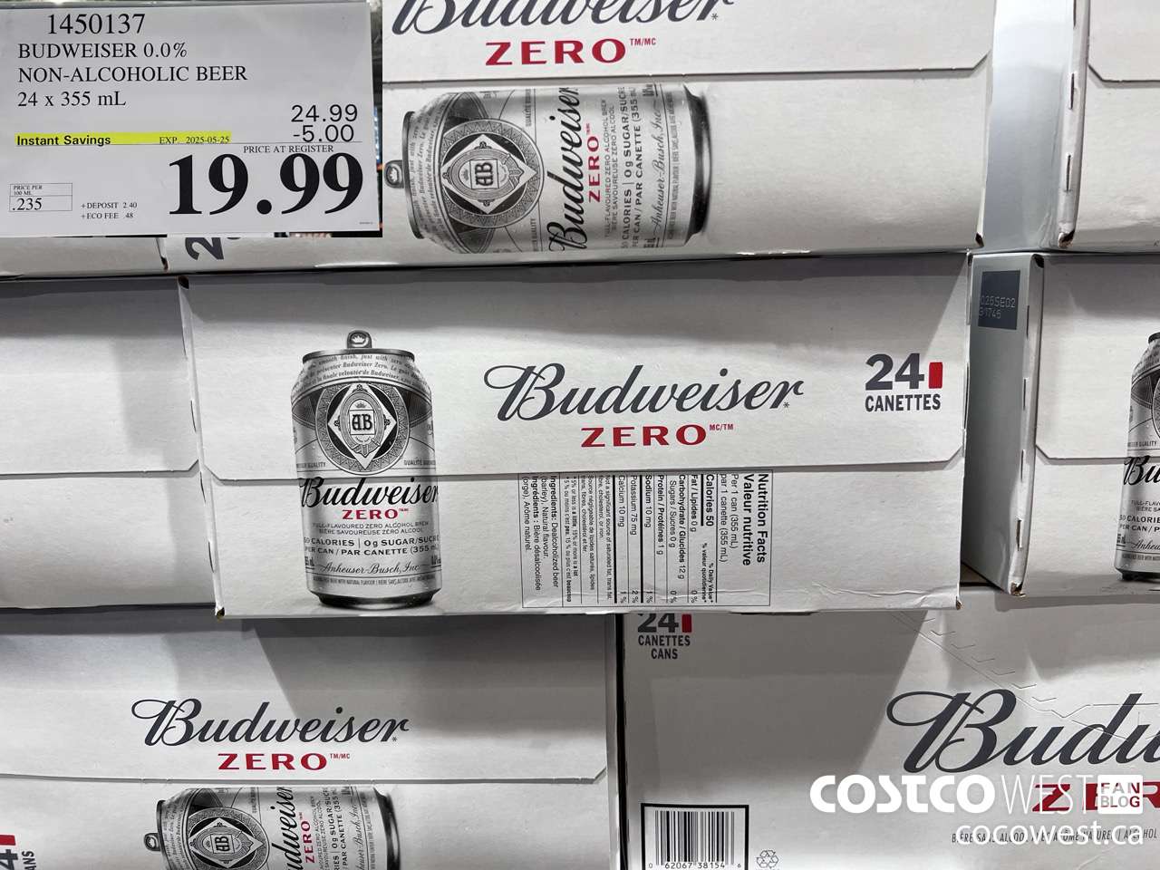 1450137 BUDWEISER 0.0% 24 x 355 mL ($5.00 INSTANT SAVINGS EXPIRES ON 2025-05-25) $19.99