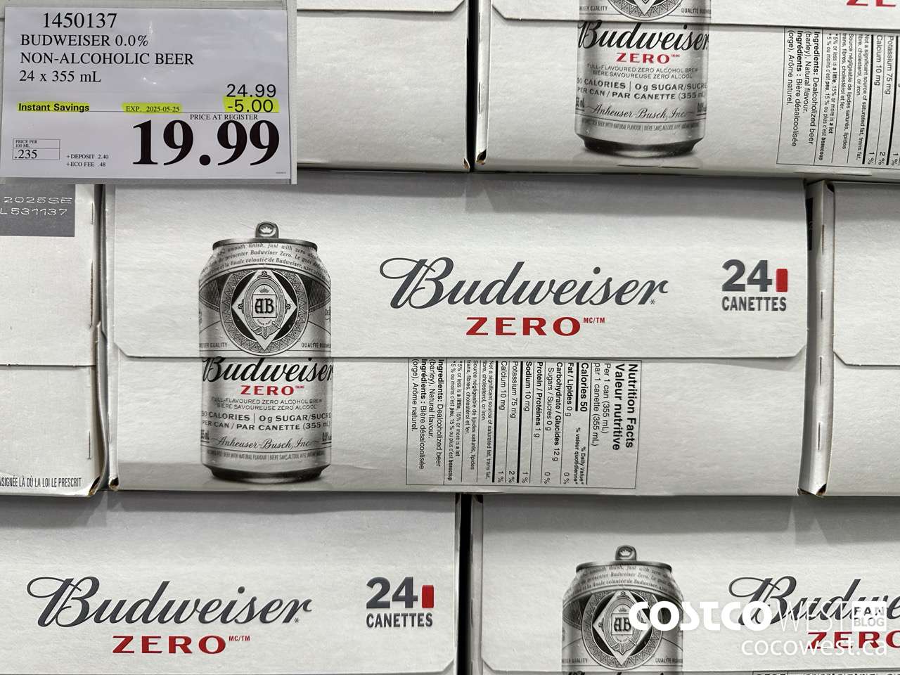 1450137 BUDWEISER 0.0% 24 x 355 mL ($5.00 INSTANT SAVINGS EXPIRES ON 2025-05-25) $19.99