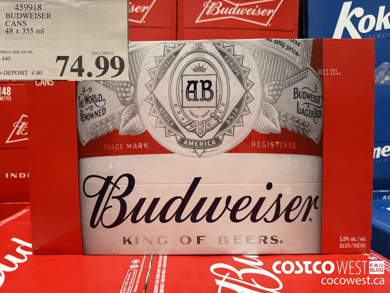 459918 BUDWEISER CANS 48 X 355 ML $74.99