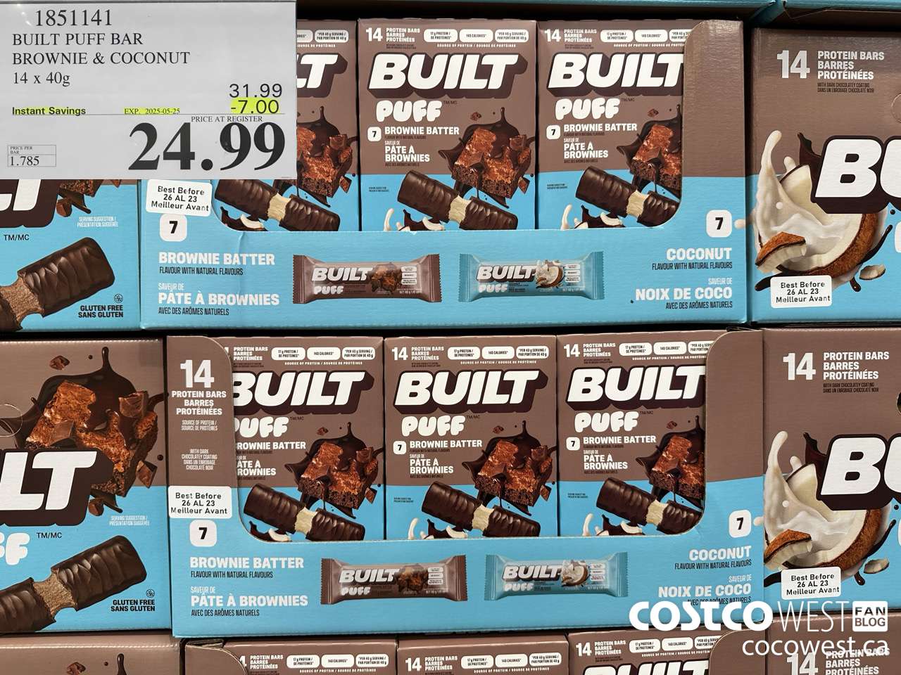 1851141 BUILT PUFF BAR BROWNIE & COCONUT 14 x 40g  ($7.00 INSTANT SAVINGS EXPIRES ON 2025-05-25) $24.99
