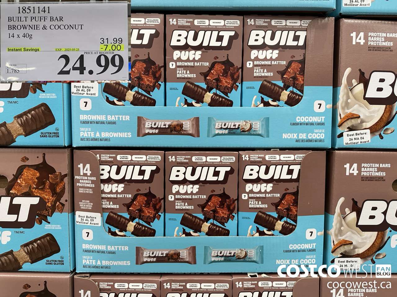 1851141 BUILT PUFF BAR BROWNIE & COCONUT 14 x 40g  ($7.00 INSTANT SAVINGS EXPIRES ON 2025-05-25) $24.99