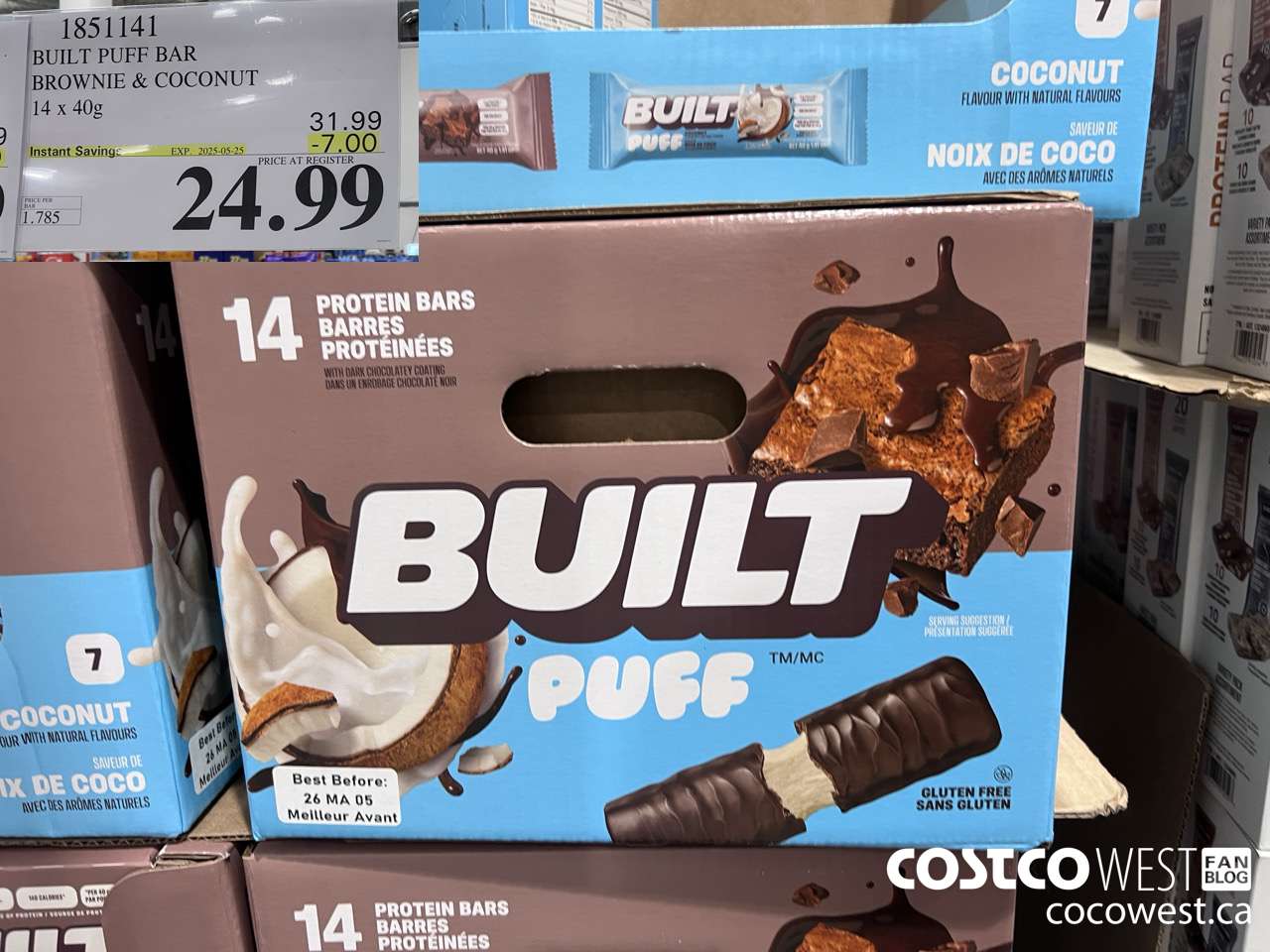 1851141 BUILT PUFF BAR BROWNIE & COCONUT 14 x 40g  ($7.00 INSTANT SAVINGS EXPIRES ON 2025-05-25) $24.99
